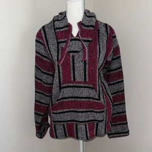 Striped Baja Hoodie in Black,Gray and Pink